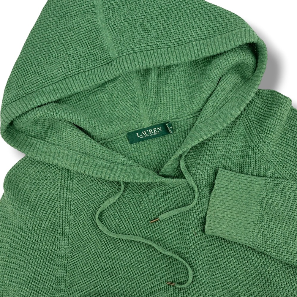 Lauren Ralph Lauren Hoodie Women Large Green Waffle Knit Cotton Pullover Sweater